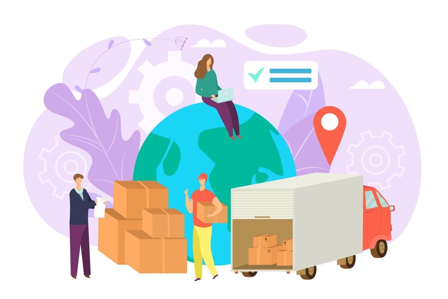 Graphic showing a moving company helping a family relocate